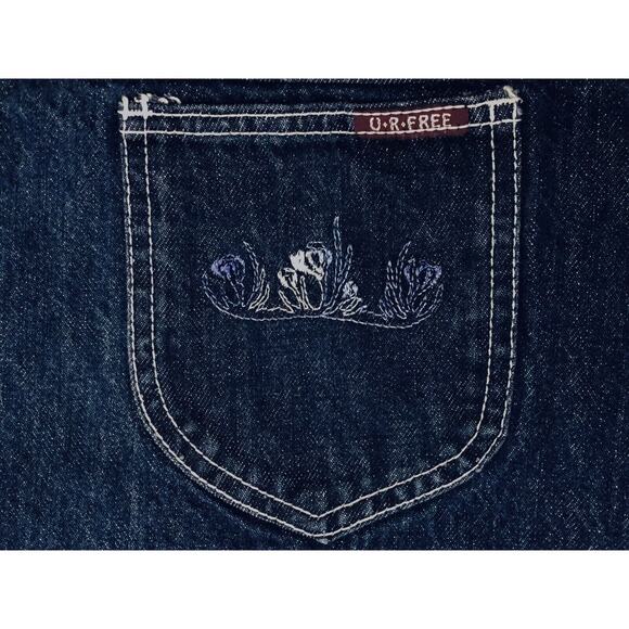 U.R. FREE Jeans Womens W35 x 30L Straight High Waist Embroidered Mom Blue Denim - Picture 2 of 9